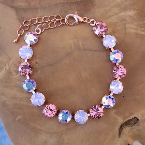 Pink Opal, Rose + Aurora borealis Crystal Tennis Bracelet